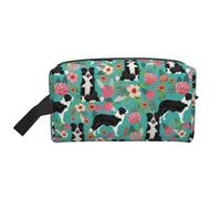 Border Collie Dog Vintage Style FloralsLarge Capacity Cosmetic Organizer，Travel Makeup Bag for Women