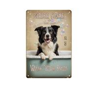 Border Collie Dog Wash Your Paws Sign - Fun Aluminum Wall Art 8x12 for Bathroom, Kitchen, or Pet Area, Great Housewarming Gift