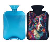 Border Collie Dog Watercolor Dog Hot Water Bottle with Cover, 2L Hot Water Bag for Pain Relief, Neck Soft and Shoulder, Hand Feet Warmer, Hot and Cold Compress for Adult Kids