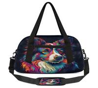Border Collie Dog Watercolor Dog Kids Overnight Duffle Bags Boys Girls Teen Sports Gym Bag for Weekender Travel Gymnastics Dance Ballet