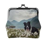Border Collie Dogs Pets Grassland Black Border, PU Leather Coin Purse, Small Wallets, Change Pouch with Kiss Lock Clasp Buckle, Change Purse