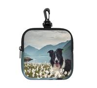 Border Collie Dogs Pets Grassland Black Border, Square Zipper Storage Bag, Neoprene Coin Purse, Small Wallets, Change Pouch, Change Purse