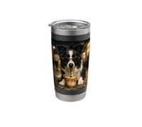 Border Collie Drinking Ice Coffee Funny Animal Stainless Steel Insulated Tumbler