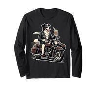 Border Collie Drinking ice Coffee on a Motorbike DIGOR Long Sleeve T-Shirt