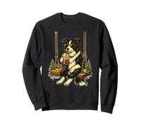 Border Collie drinking ice coffee on a swing Sheltie DIGOR - Sweatshirt