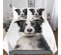 Border Collie Duvet Cover 3D Bedding Set Soft Brushed Microfiber Comforter Cover with Zipper Closure Quilt Cover with Pillowcase for Kids Teenagers Adult 3 Pieces Double (200x200cm)