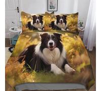 Border Collie Duvet Cover Set 3D Bedding Set Microfiber Comforter Cover 3pcs with Pillow Shams, Soft Quilt Covers for Kids Adult Double (200x200cm)