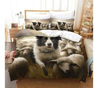 Border Collie Duvet Cover Set 3D Printed Animals Quilt Cover 2 Pillowcases Bedding Set Soft Easy Care with Zipper Closure 3 Pcs for Children's And Adults Super King（260x220cm）