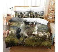 Border Collie Duvet Cover Set 3D Printed Animals Quilt Cover with 2 Pillow Cases Bedding Set Soft Microfiber with Zipper Closure 3 Pcs for Boys Girls Kids Youth Teens Single(140x200cm)