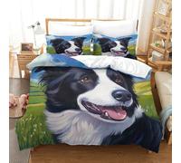 Border Collie Duvet Cover Set 3D Printed Animals Quilt Cover with 2 Pillow Cases Comforter Cover Soft Microfiber with Zipper Closure 3 Pcs for Children's And Adults Single(140x200cm)