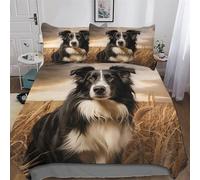 Border Collie Duvet Cover Set Microfibre Soft Quilt Covers Easy Care Cover Bedding Sets with Pillowcase for Teen Adult Kids Double (200x200cm)