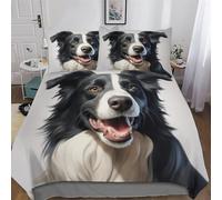 Border Collie Duvet Cover Set with Pillowcases Printed Bedding Set with Zipper Closure Comforter Cover 3 Pieces Hypoallergenic Soft Microfiber Quilt Cover Double (200x200cm)