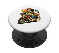 Border Collie eat pizza on a motorbike DIGOR vintage PopSockets Adhesive PopGrip