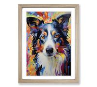 Border Collie Expressionism Framed Wall Art Print, Ready to Hang Picture for Living Room Bedroom Home Office, Oak A2 (48 x 66 cm)