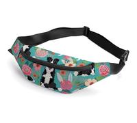Border Collie Florals Belt Bag with Adjustable Strap, Lightweight Travel Crossbody Bags, Hands-Free Mini Fanny Packs in Running Gym
