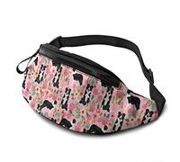 Border Collie Florals Cute Pink Flowers Fanny Pack Waist Bags for Women & Men, Casual Belt Bag Crossbody Bum Bag with Adjustable Strap for Outdoors Running Hiking