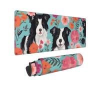 Border Collie Florals/Desk Pad, Large Mouse Pad Rubber Keyboard Mouse Mat Soft Durable Anti-Slip for Office and Home Games 30 X 80cm