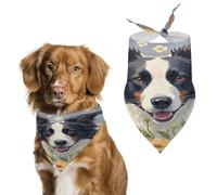 Border Collie Florals Dog Bandana Cat Dogs Kerchief Triangle Bibs Scarf Lightweight Breathable Pet Scarfs Adjustable Bib Handkerchief Cute Soft Pet Bib for Small Medium Large Dog