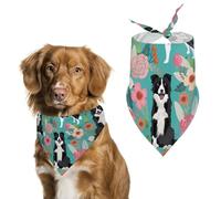 Border Collie Florals Dog Bandana Triangle Dog Scarf Washable Polyester Dog Bibs Cute Pet Bandana for Medium Large Dogs Puppy and Cats