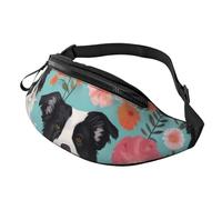 Border Collie Florals Fanny Pack Waist Bag for Men Women Bum Bag with Headphone Jack and Adjustable Belt for Biking Running Jogging Traveling Outdoors Workout Cycling Fitness Hiking