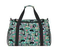 Border Collie Florals Hand Travel Bag - Large Reusable Shopping Bag, Ideal for Camping, Sports, Gym, and Outdoor Activities