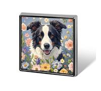 Border Collie Florals Lapel Pin Brooches Square Fashion Brooch Pin Cute Button Badges Alloy Button Pins Enamel Pins Metal Pinback for Hat Shirt Clothing Bags