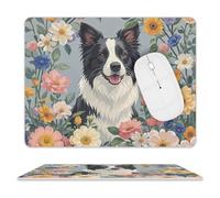 Border Collie Florals Mouse Pad for Office, Leather Mouse Mat with Non-Slip Base, Waterproof Desk Pad Protector for Home, Personalized Mouses Mat for Travel, Outdoor, 10" X 8"