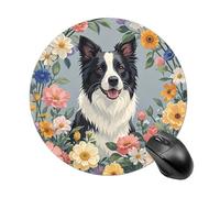 Border Collie Florals Mouse Pad for Office, Mouse Mat with Non-Slip Base, Waterproof Desk Pad Protector for Home, Personalized Mouses Mat for Travel, Outdoor, 7.8" X 7.8"