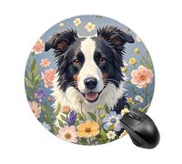 Border Collie Florals Mouse Pad Non-Slip Rubber Base Mouse Mat Smooth Surface Stitched Edges Mousepad Aesthetic Durable Compatible with All Mice for Office & Gaming, Desk Accessory