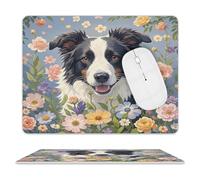 Border Collie Florals Mouse Pad Non-Slip Waterproof Mousepad Personalized PU Leather Mouse Pad Square Mousepad Ultra Thin Mouse Pads for Office Home 10" X 8"