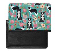 Border Collie Florals Passport Cover Family Printed Leather Passport Holder Minimalist Front Pocket Slim Travel Wallet Cover Case Lightweight Credit Card Holder for Women Men