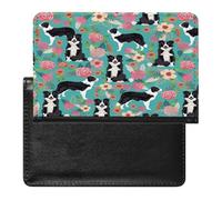 Border Collie Florals Passport Holder Vaccine Card Holder Travel Document Organizer Credit Card Organizer for Women/Men
