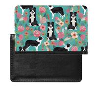 Border Collie Florals Passport Holder with 3 Card Slots, Portable PU Leather Travel Wallet, Slim Protective Cover for Passport, ID, Credit Cards