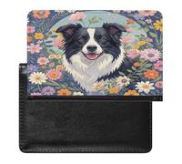Border Collie Florals Passport Holder with Card Slots Portable Passport Cover Compact Waterproof Passports Protector