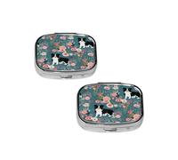 Border Collie Florals Pill Box 2 Compartment Medicine Pill Case,Travel Pill Organizer, Small Metal Pill Case Portable Pill Box, Perfects Gift for Anyone in Need