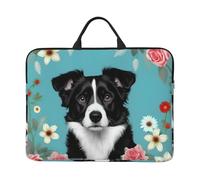Border Collie Florals Print 14in Laptop Case Sleeve Water-Resistant Portable Notebook Cover Bag For Office