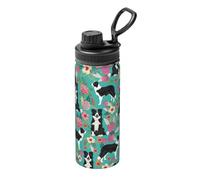 Border Collie Florals Print 18 Oz Insulated Water Bottle,Stainless Steel Double Wall Thermos Flask with Leak Proof Lid
