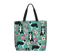 Border Collie Florals Print Fashion With Zip Shoulder Bag Casual Handbag Shopper Bag For Work Travel