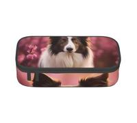 Border Collie Florals Print Fashionable Functional Pencil Case Convenient Daily Use Storage Makeup Toiletries