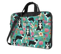 Border Collie Florals Print Laptop bag,portable single shoulder laptop Sleeve Case,Compatible with 13-15.6 in, Black, 14 inch