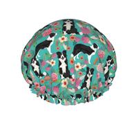 Border Collie Florals Print Reusable Bath Shower Caps For Women Long Hair,Double Layer Bathing Shower Hat