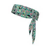 Border Collie Florals Print Sports Headband, Adjustable Head Tie For Running, Tennis & Workouts, Soft Fit
