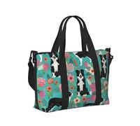 Border Collie Florals Print Travel Hand Bag Lightweight Foldable Carry Tote for Weekend Trip Vacation Airplane
