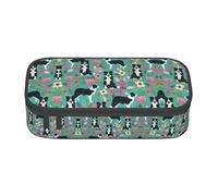 Border Collie Florals print unisex pencil pouch, versatile stationery storage bag for office, travel or makeup