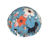 Border Collie Florals Printed Double Layer Lined Shower Cap,Shower Caps For Women Reusable