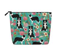 Border Collie Florals Printed Make up Bag for Women Makeup Bags Zipper Travel Cosmetic Bags Pouch Organizer