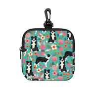 Border Collie Florals Printed, Square Zipper Storage Bag, Neoprene Coin Purse, Small Wallets, Change Pouch, Change Purse