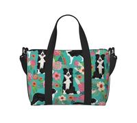 Border Collie Florals Printed Travel Duffel Bag for Women Men - Weekend Overnight Bags with Adjustable Shoulder Strap and Handle
