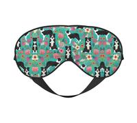 Border Collie Florals Printing Double Side Soft Eye Mask Reversible Design, Adjustable for Snug Fit, Blocks Light Eye Mask