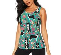 Border Collie Florals Printing Yoga Tank Tops for Women Back Activewear Sleeveless Running Athletic Shirts Black
